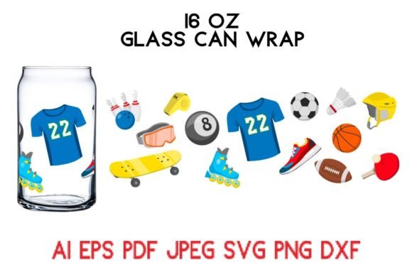 16 Oz Glass Sports Pattern Football SVG: Graphics for Crafts