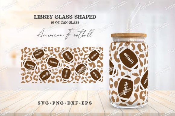 16oz Libbey Can Glass Leopard Football Graphics