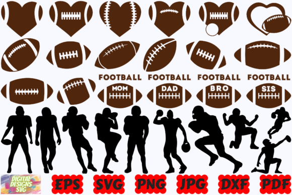 Football Silhouette Football Cut Files: Graphics & Crafts